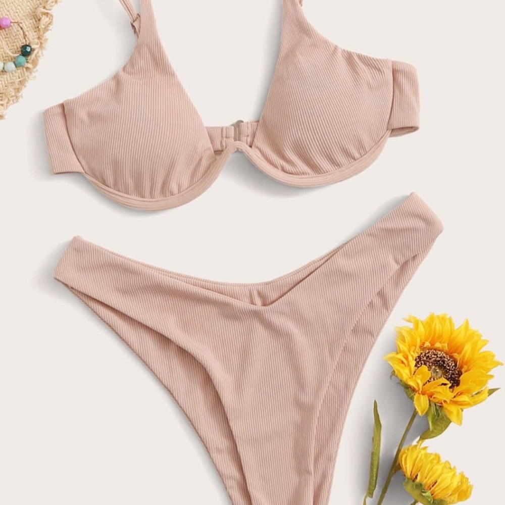 Rib High Cut Underwire Bikini- Romwe